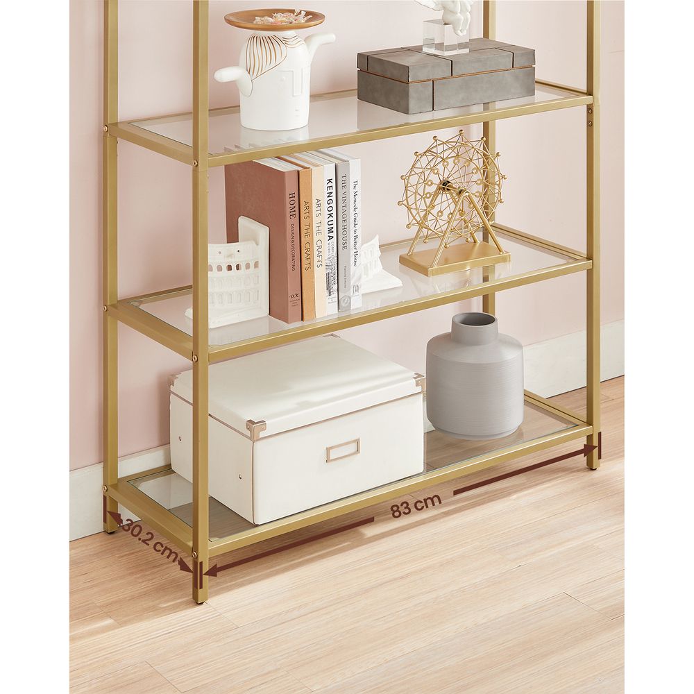 Nancy's Runcorn Boekenkast - Wandkast - Opbergkast - Goud - Staal - Glas - 83 x 30,2 x 183,5 cm