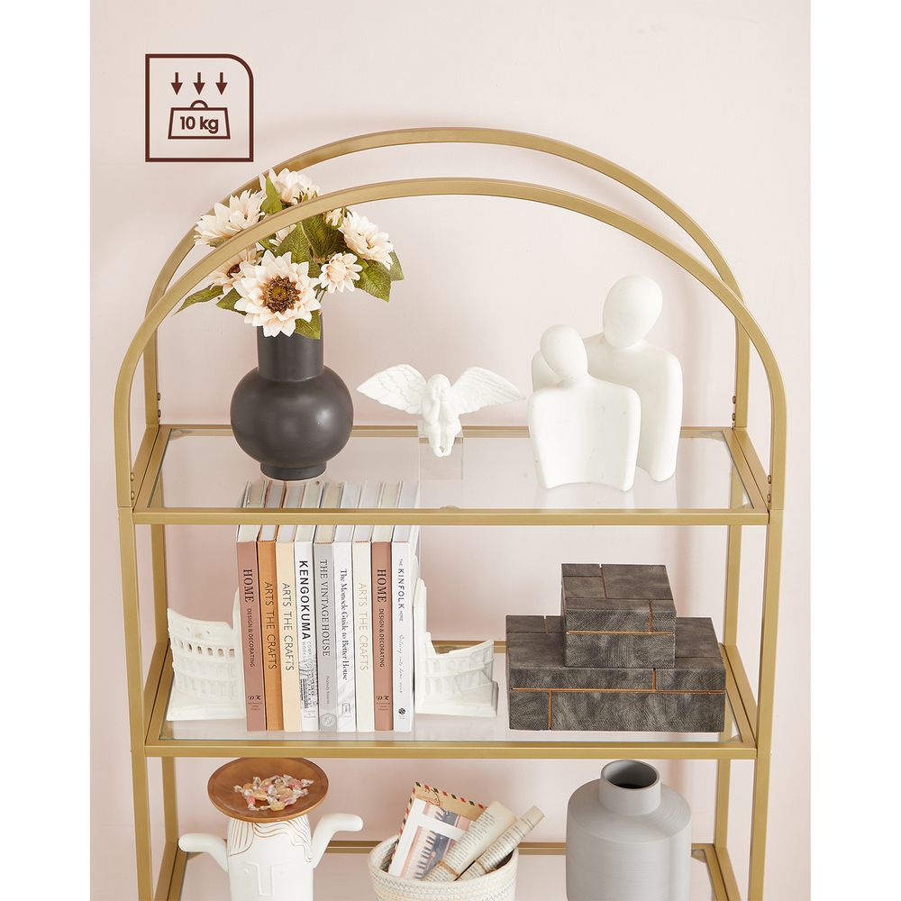 Nancy's Runcorn Boekenkast - Wandkast - Opbergkast - Goud - Staal - Glas - 83 x 30,2 x 183,5 cm