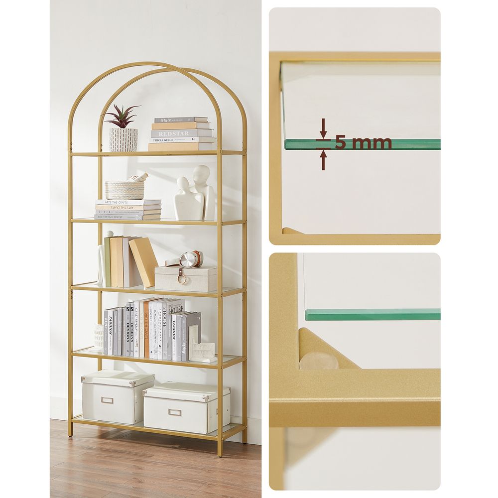 Nancy's Runcorn Boekenkast - Wandkast - Opbergkast - Goud - Staal - Glas - 83 x 30,2 x 183,5 cm