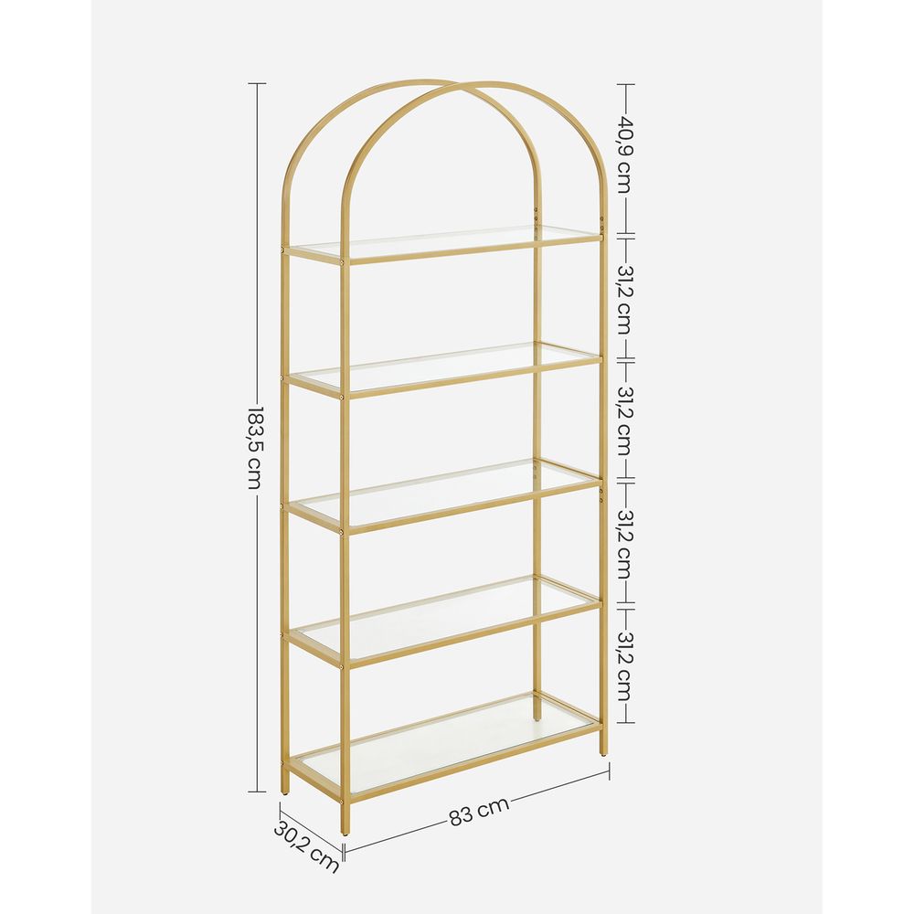 Nancy's Runcorn Boekenkast - Wandkast - Opbergkast - Goud - Staal - Glas - 83 x 30,2 x 183,5 cm
