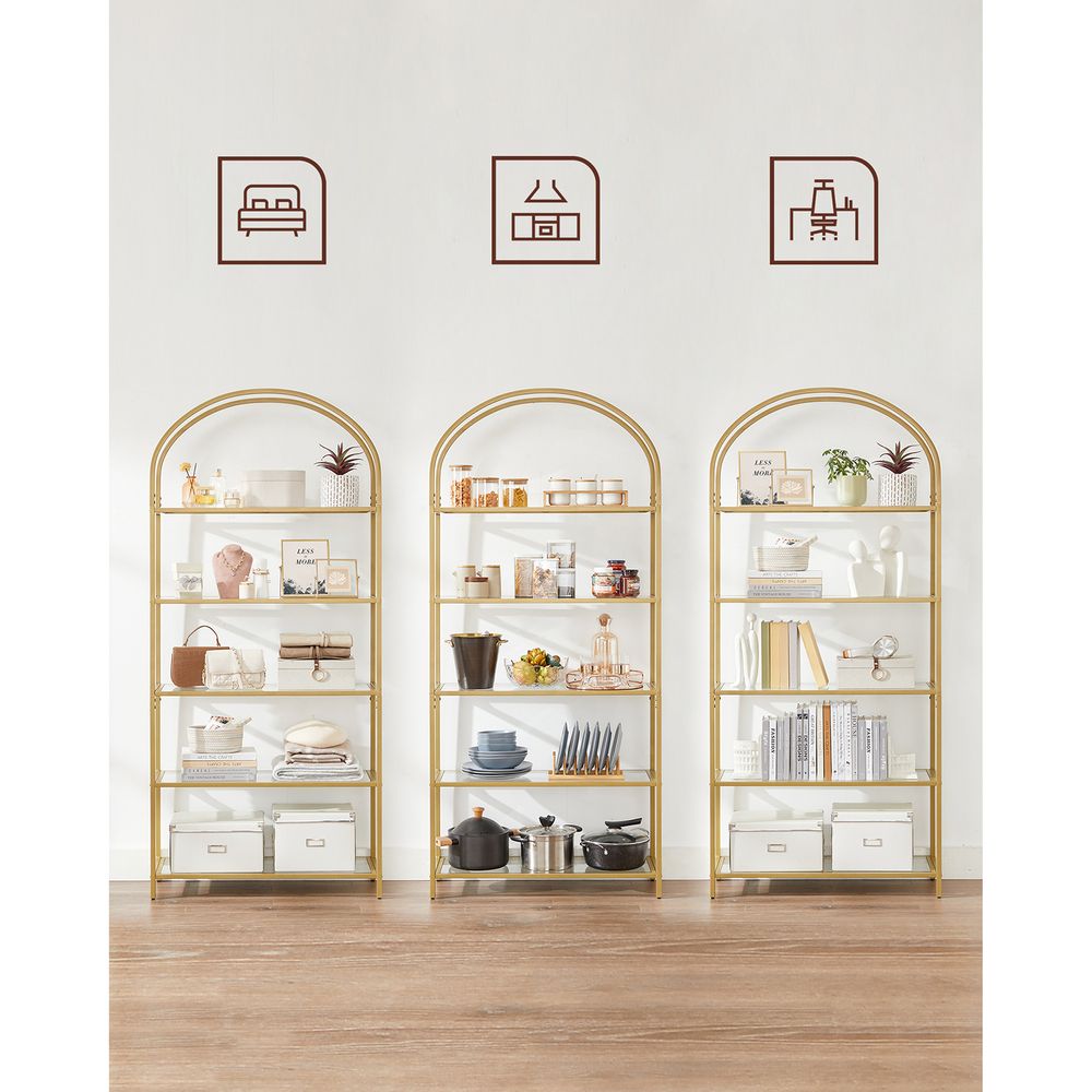Nancy's Runcorn Boekenkast - Wandkast - Opbergkast - Goud - Staal - Glas - 83 x 30,2 x 183,5 cm