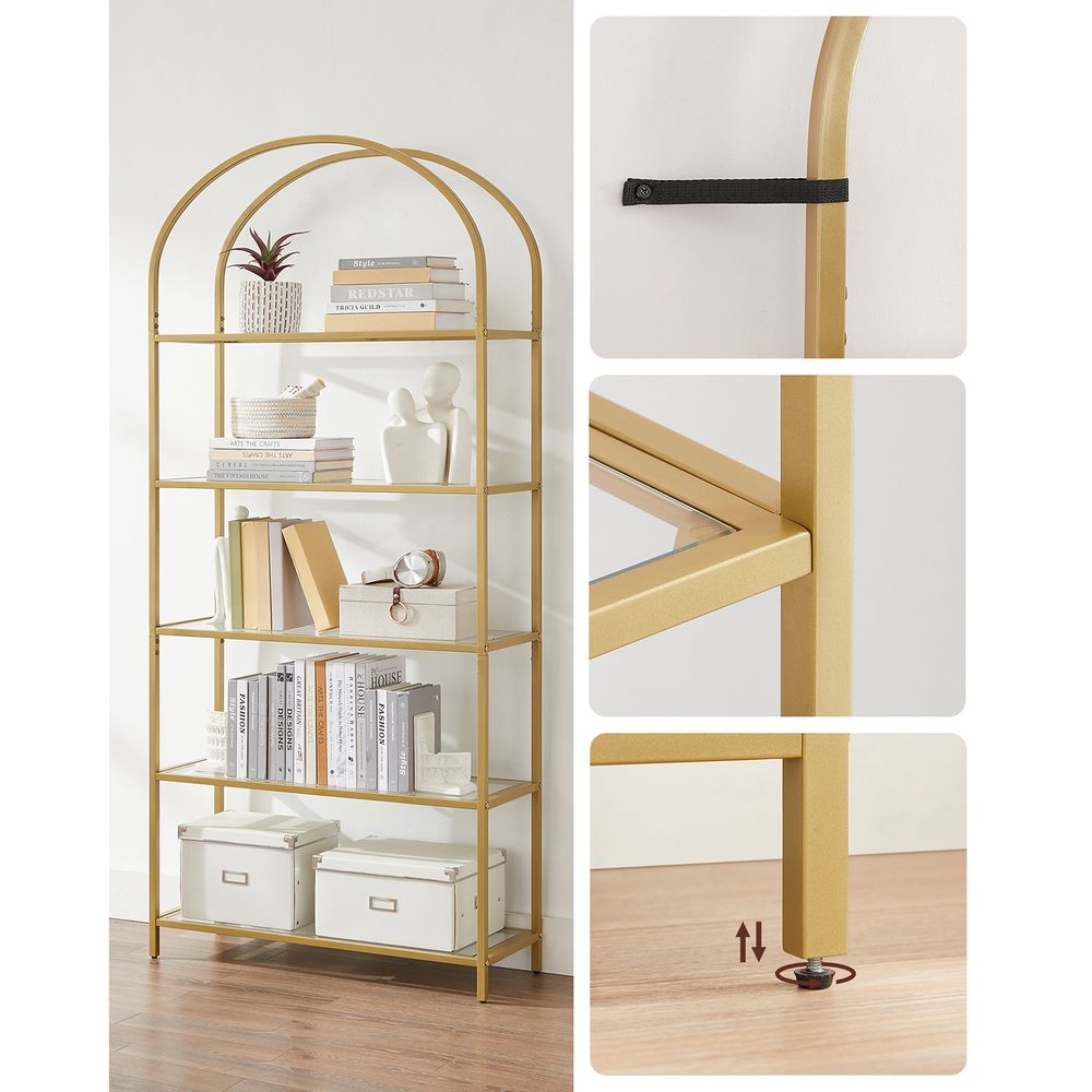 Nancy's Runcorn Boekenkast - Wandkast - Opbergkast - Goud - Staal - Glas - 83 x 30,2 x 183,5 cm