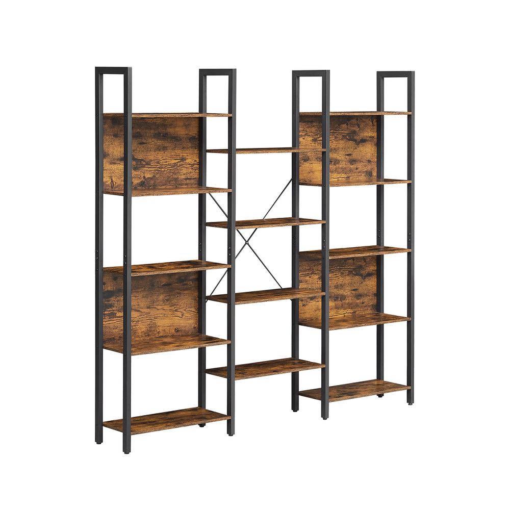 Nancy's Mossley Boekenkast met 14 planken - Opbergkast - Industrieel - Zwart - Bruin - 158 x 24 x 166 cm