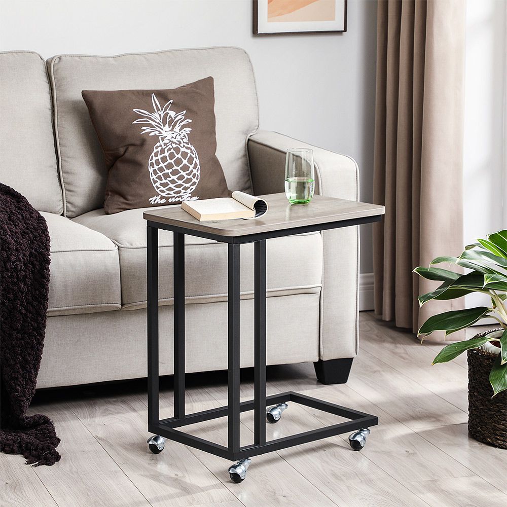 Nancy's Beiriz Bijzettafel Op Wieltjes - Laptoptafel - Grijs / Zwart - 50 x 35 x 55 cm