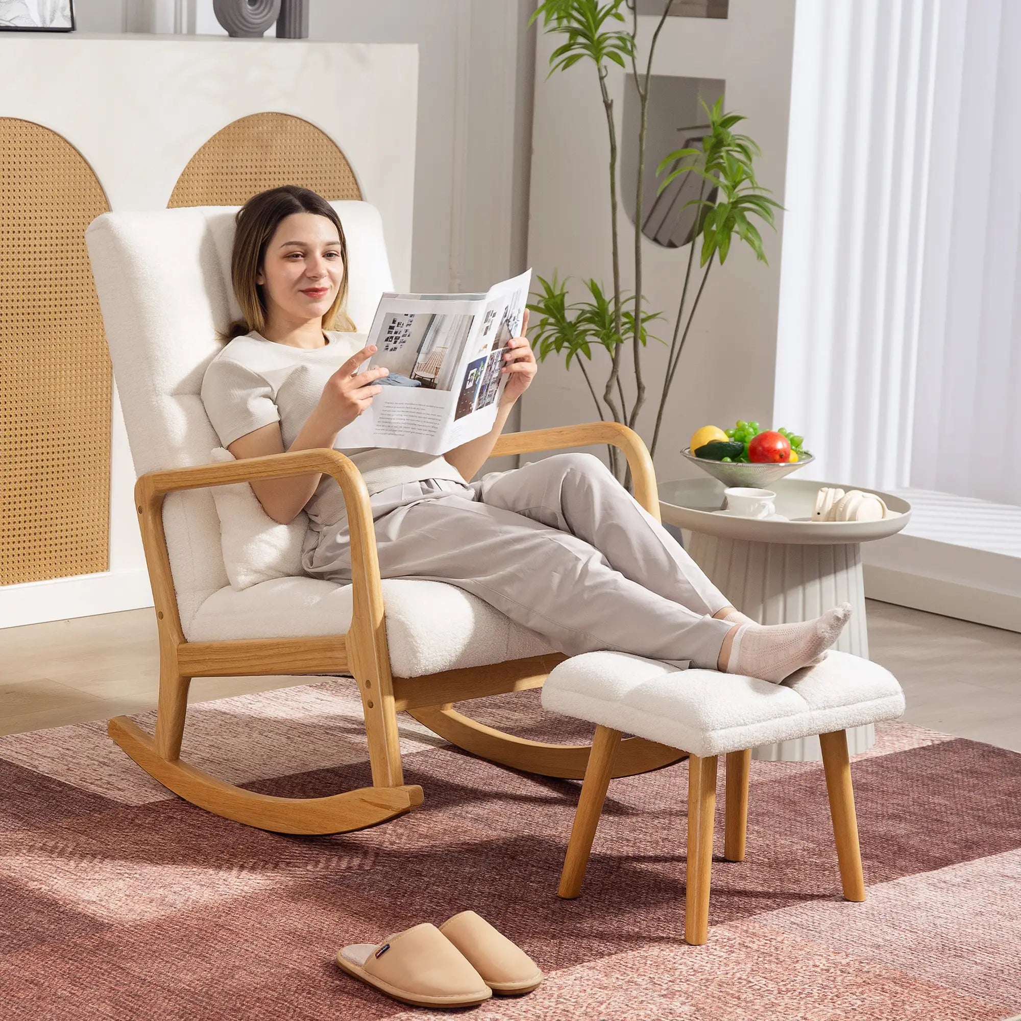 Nancy's Maglie Schommelstoel - Relaxstoel - Relaxfauteuil - Ergonomisch - Wit - Fleece