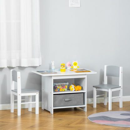 Nancy's Sutton 3-delige Kindertafel met opbergruimte,  Kindermeubel met 2 opbergmanden,  Zitgroep voor peuters Wit+grijs
