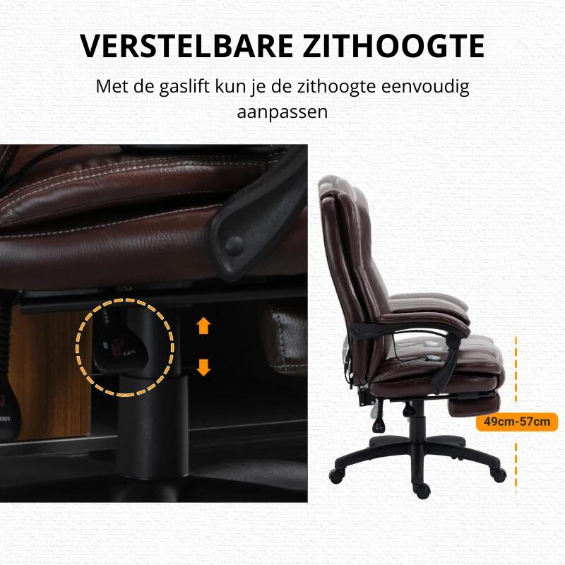 Nancy's Agrustos Massage Bureaustoel - Ergonomisch - Verstelbare Rugleuning - Voetsteun - Draaibaar - Bruin