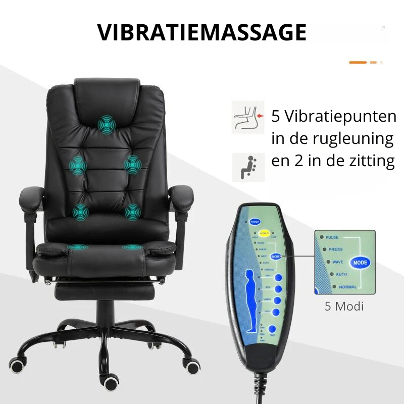 Nancy's Agrigento Massage Bureaustoel - Met Voetensteun - Verstelbare Rugleuning - Draaibaar - Zwart - Kunstleer