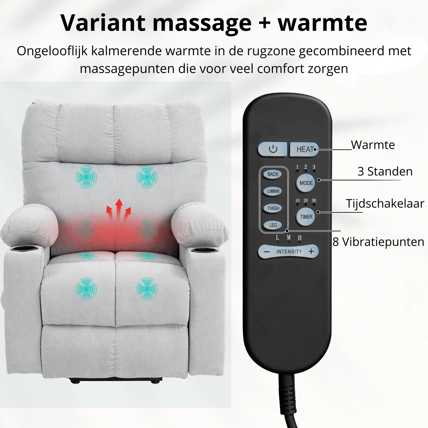 Nancy's Excames Sta op stoel - Opsta stoel - Seniorenstoel - Massagestoel - Relaxfauteuil - Grijs