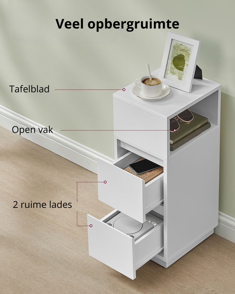 Nancy's Bottanuco Nachtjes Set van 2 - Bijzettafels - Wit - 25 x 30 x 65 cm