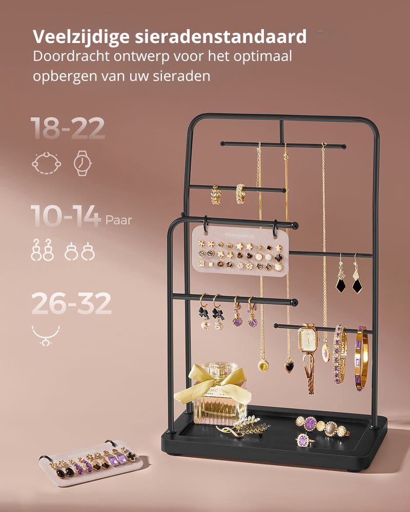 Nancy's Casegas Sieradenhouder - Sieraden rek - Sieradenstandaard - Zwart - Staal / Fluweel - Nancy Homestore
