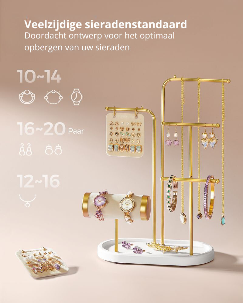 Nancy's Coutada Sieradenhouder - Sieraden rek - Sieradenstandaard - Goud - Staal / Fluweel - Nancy Homestore