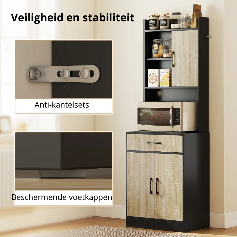 Nancy's Orbetello Keukenkast - Buffetkast - Opbergkast - Hout / Zwart - 60 x 40 x 180 cm