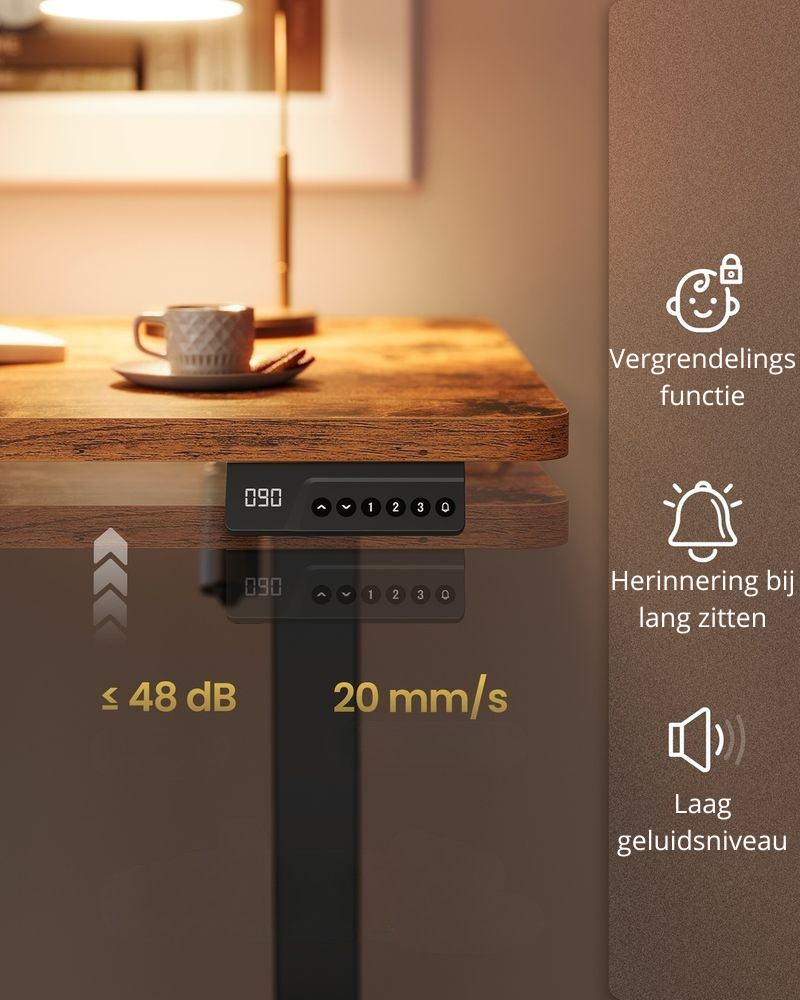 Nancy's Pozzilli Verstelbaar Bureau - Zit/Sta Bureau - Elektrisch verstelbaar - Vintage Bruin - ± 140 x 60 x 72-120 cm