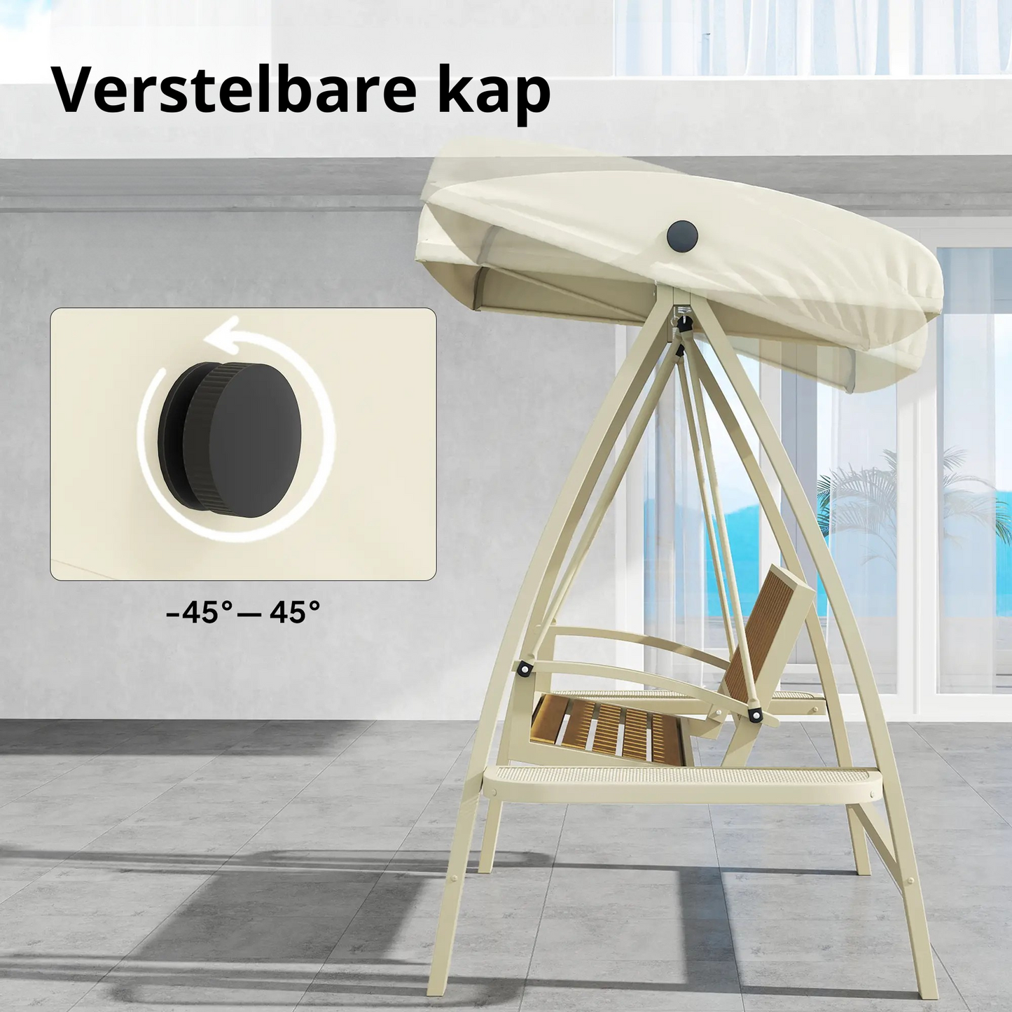 Nancy's Gaverina Schommelbank - Hollywoodschommel - Tuinschommel - Beige - 200 x 120 x 190 cm