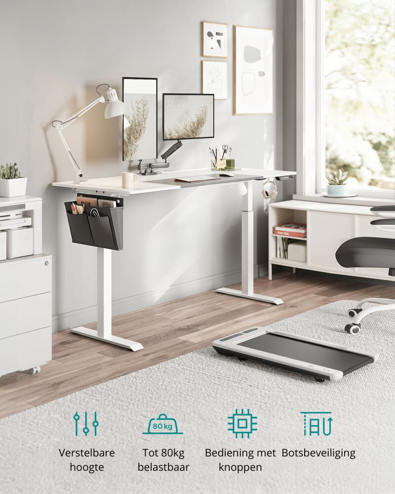 Bureau réglable Nancy's Assago - Bureau assis/debout - Bureau électrique - Blanc / Gris - 70 x 160 x (72-120) cm
