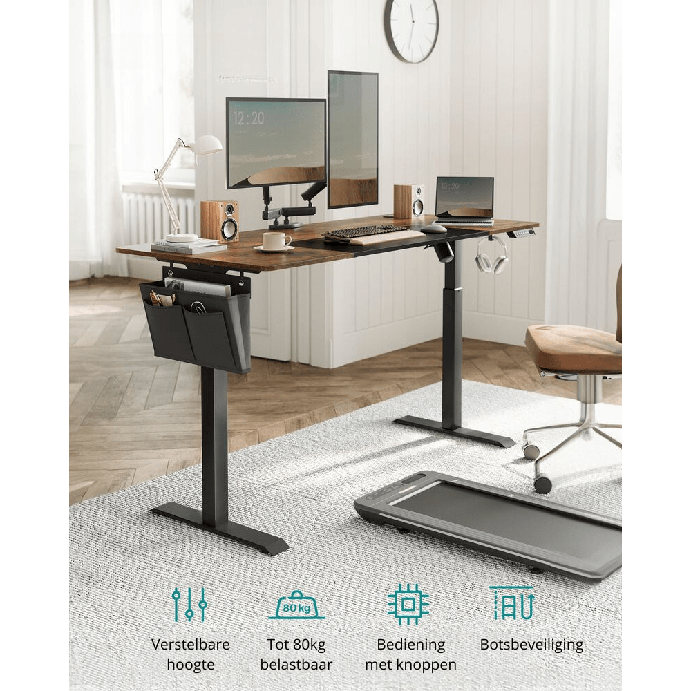 Bureau réglable Nancy's Assago - Bureau assis/debout - Bureau électrique - Marron / Noir - 70 x 160 x (72-120) cm