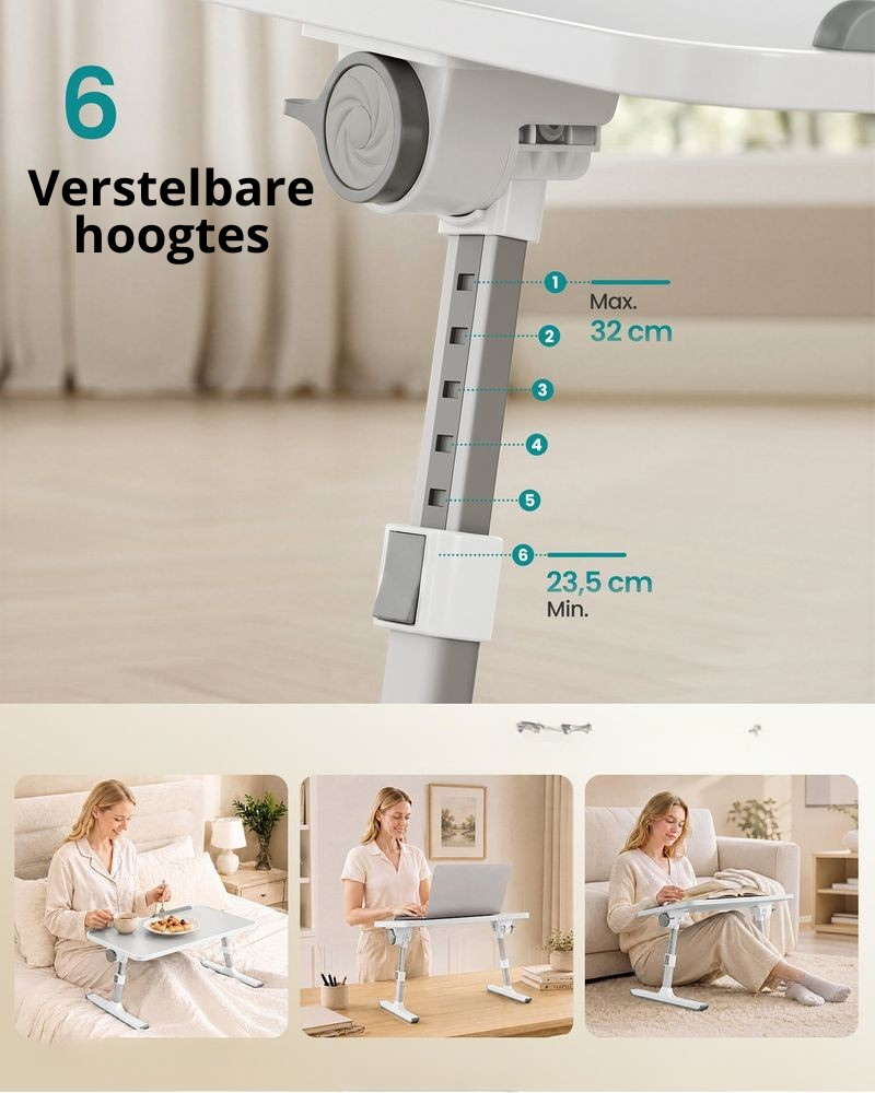 Nancy's Tignale Laptoptafel - Laptopstandaard - Bedtafel - In Hoogte Verstelbaar - Grijs