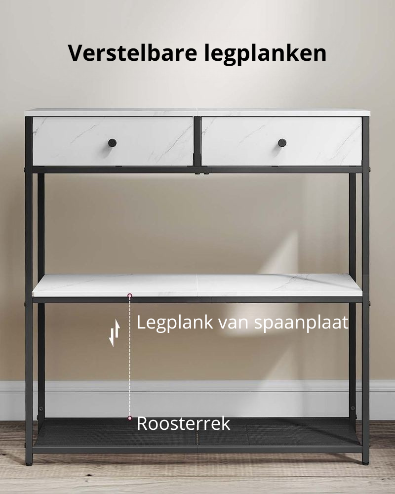 Nancy's Ogliastra Commode - Consoletafel - Marmerwit / Zwart - ± 75 x 25 x 80 cm