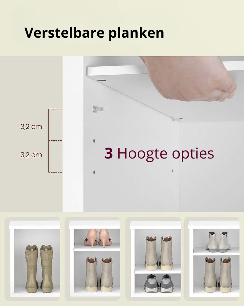 Nancy's Offagna Schoenenkast - Schoenenrek - Opbergkast voor schoenen - Wit - ± 100 x 30 x 50 cm