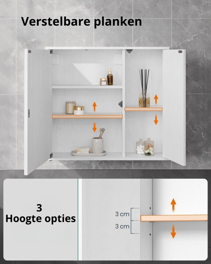 Nancy's Sestola Spiegelkast - Badkamerkast - Ruim & Verstelbaar - 60 x 15 x 55 cm