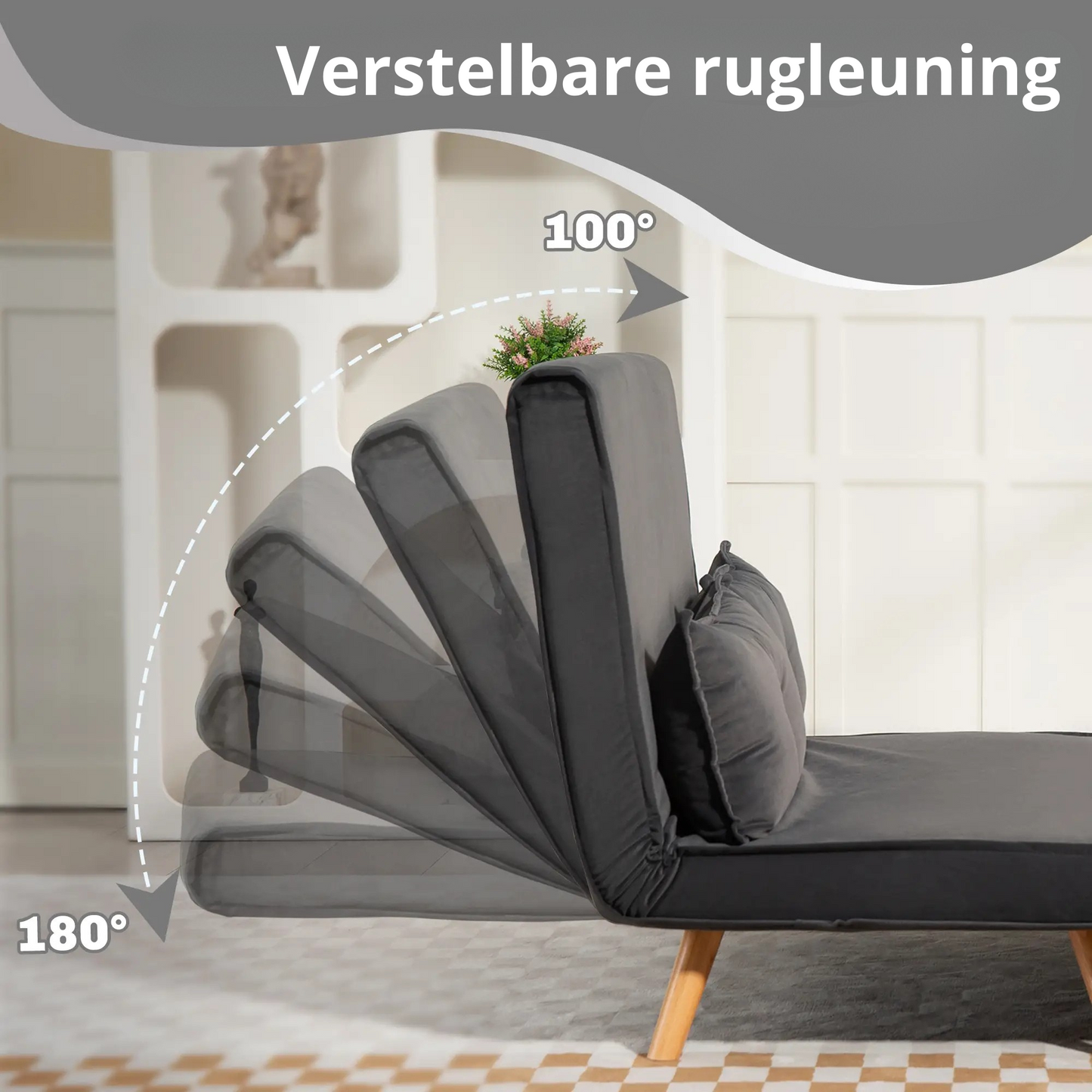 Nancy's Malles Slaapbank - Slaapfauteuil - Tweezitligstoel - Donkergrijs - Fluweel