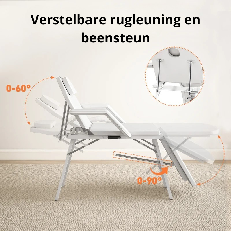 Nancy's Maranello Massagetafel - Behandeltafel - Verstelbare rugleuning en beensteun - Wit - Kunstleer