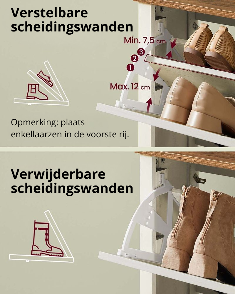 Nancy's Offanengo Schoenenkast - Opbergkast voor Schoenen - Vintage Wit - ± 85 x 25 x 125 cm