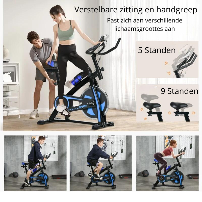 Nancy's Avolasca Hometrainer - Fietstrainer - Met Hartslagmonitor - Verstelbaar - Praktische Wielen - Blauw