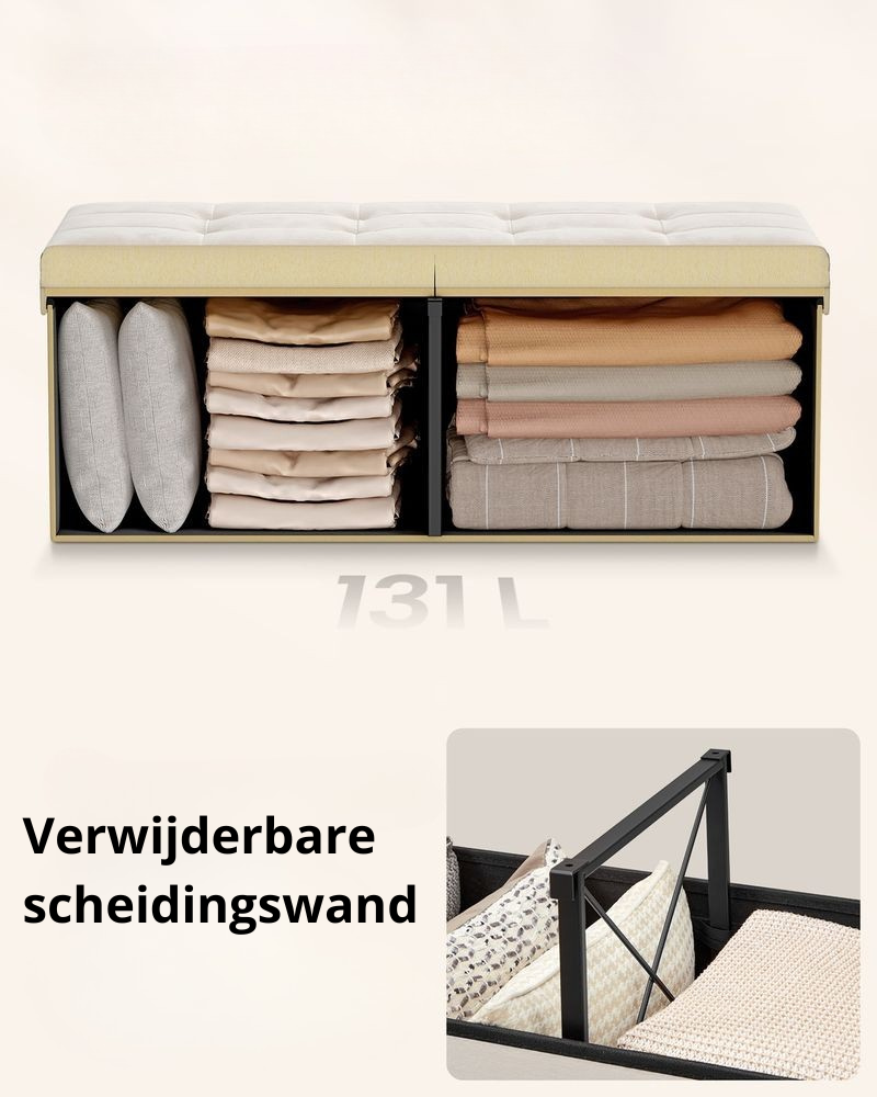 Nancy's Pralormo Opbergbank - Bankje met opbergruimte - 131 Liter - Beige - Fluweel - ± 110 x 40 x 40 cm