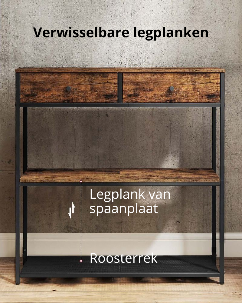 Nancy's Ogliastra Commode - Consoletafel - Vintage bruin / Zwart - ± 75 x 25 x 80 cm