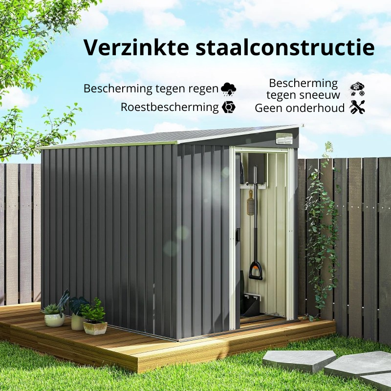 Nancy's Nogara Opbergschuur - Tuinschuur - Tuinhuisje - Gereedschapsschuur - Grijs - Staal - ± 155 x 205 x 160/180 cm
