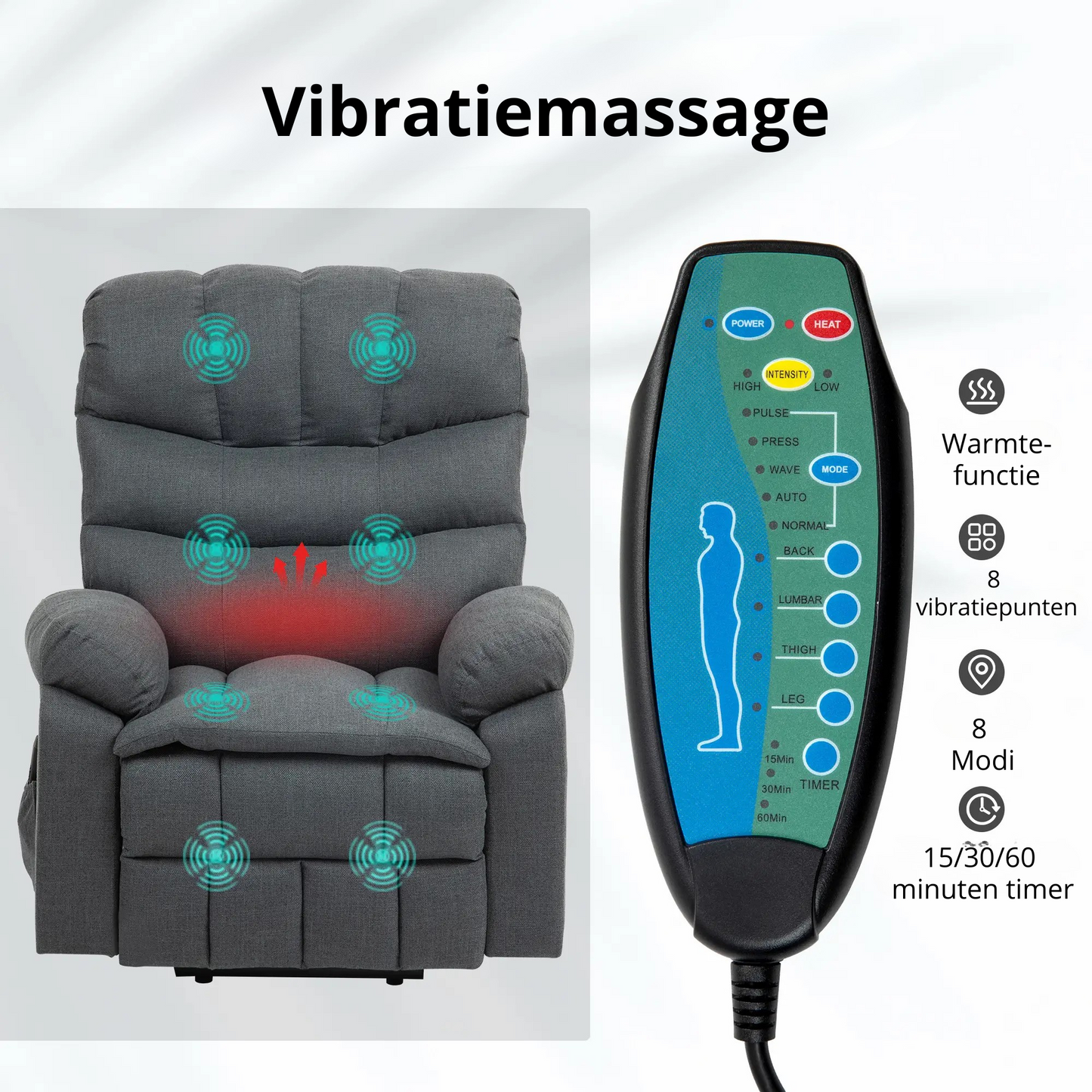 Nancy's Malgrate Sta op stoel - Seniorenstoel - Relaxfauteuil - Massagestoel - Grijs - Linnen