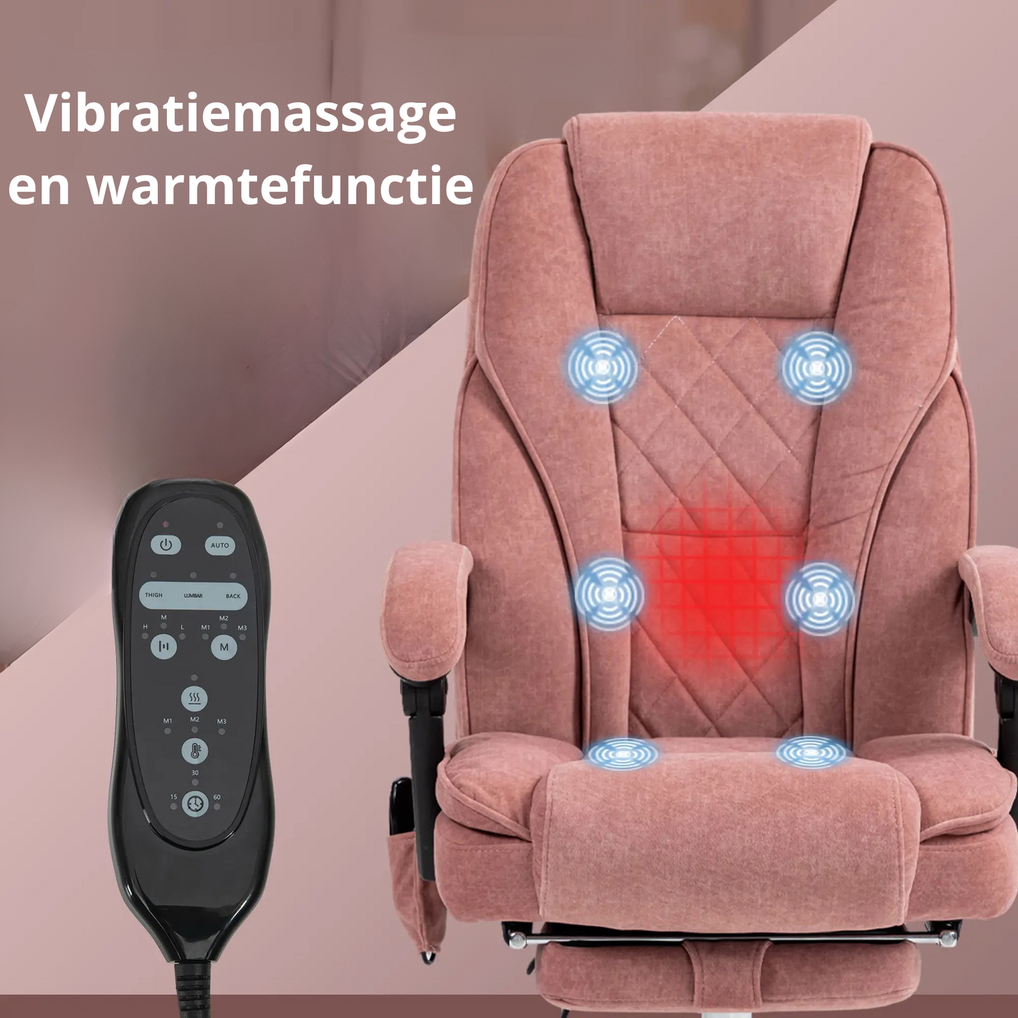 Nancy's Jelsi Massage Bureaustoel - Massagekantoorstoel - Trilmassage en warmte - Roze - Suede