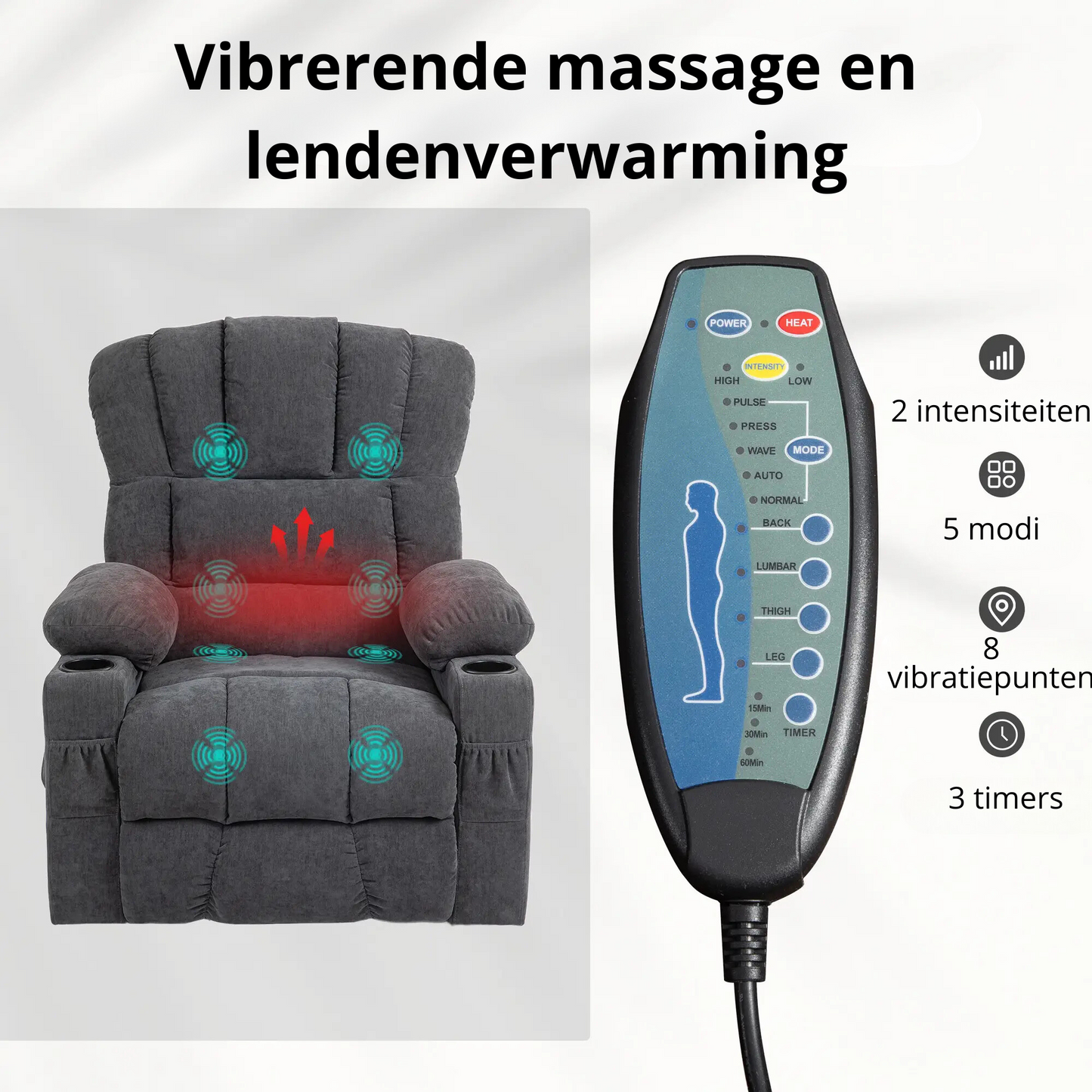 Nancy's Aldeias Sta op stoel - Opsta stoel - Fauteuil - Massagestoel - Donkergrijs - Stof