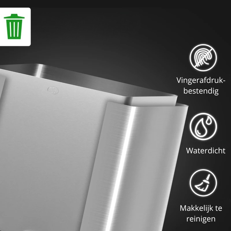 Nancy's Molfetta Afvalscheidingsprullenbak - Afvalbak - Prullenbak - Zilver - RVS - 3 x 15 Liter