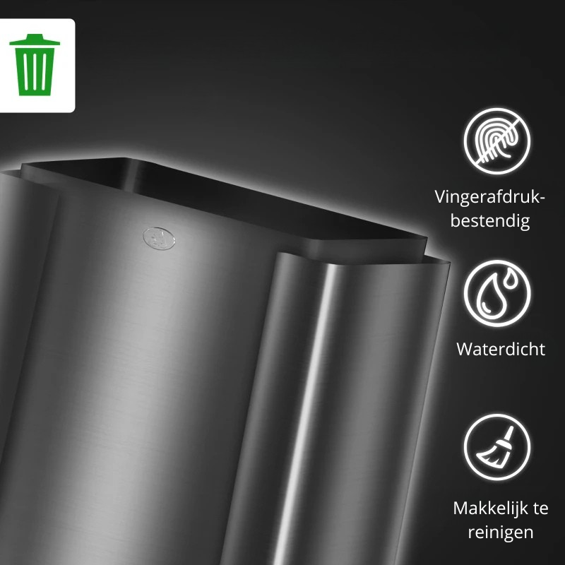 Nancy's Molfetta Afvalscheidingsprullenbak - Afvalbak - Prullenbak - Zwart - RVS - 3 x 15 Liter