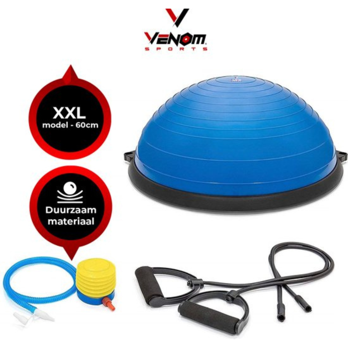 Venom Sports® X-BALL – Bosuball – Balansbal – Anti-slip halve balansbal – 60 cm - Blauw