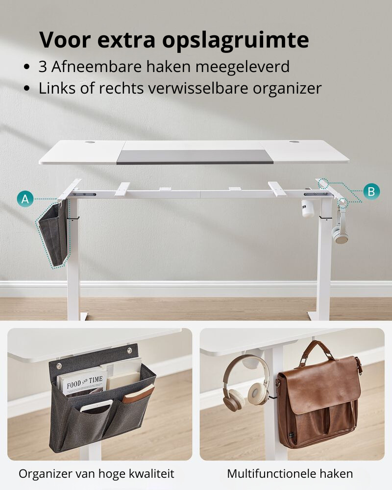 Nancy's Assago Verstelbaar Bureau - Zit/Sta Bureau - Elektrisch Bureau - Wit / Grijs - 70 x 160 x 72-120 cm