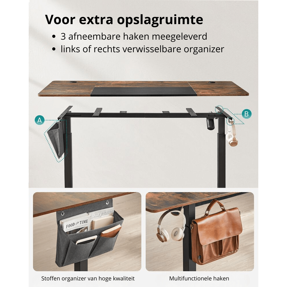 Nancy's Assago Verstelbaar Bureau - Zit/Sta Bureau - Elektrisch Bureau - Bruin / Zwart - 70 x 160 x 72-120 cm