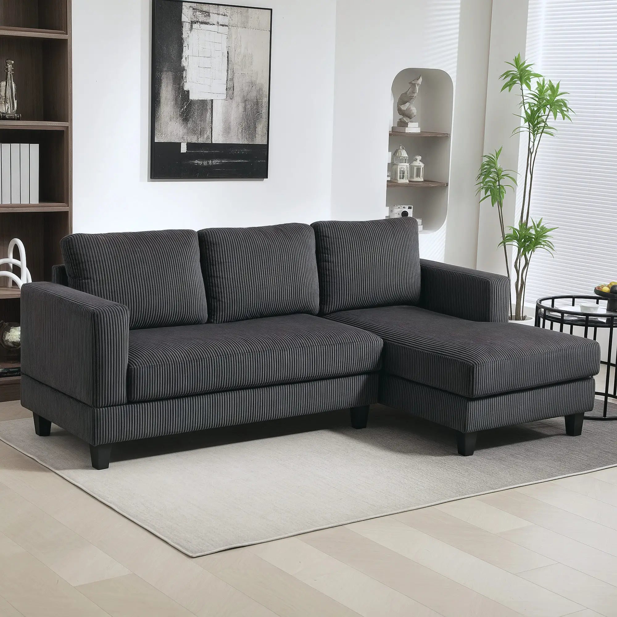 Nancy's Licciana Hoekbank - L-vormige Bank - Donkergrijs - Corduroy - ± 215 x 135 x 85 cm
