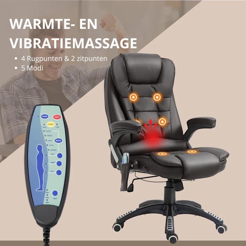 Nancy's Central City Massage Bureaustoel - Massage- en Verwarmingsfunctie - Kunstleer - Bruin