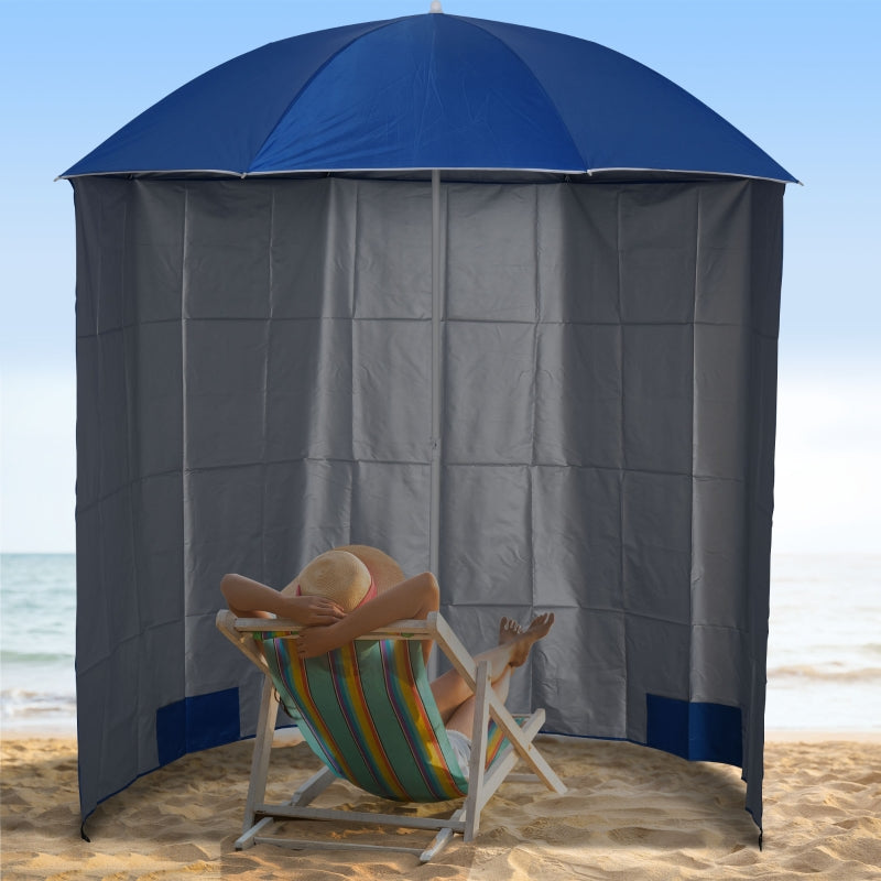 Nancy's Addison Parasol - Strandparasol - Zijwand - Blauw - 2-Delig - Polyester - Waterafstotend - Afneembare Zijwand - Ø 220 cm