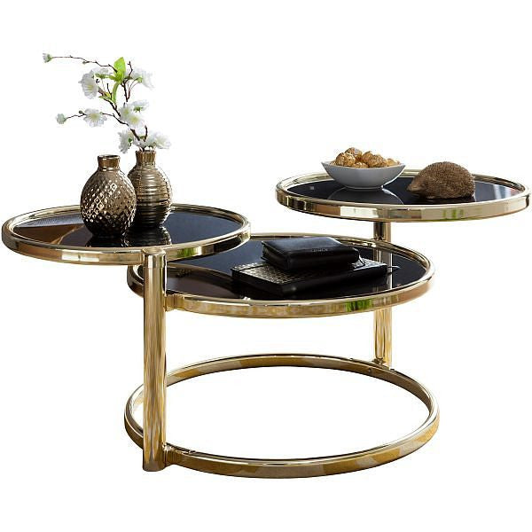 Nancy's Beaufort Salontafel - Koffietafel - Drielaags - Zwart / Goud - Glas / Staal