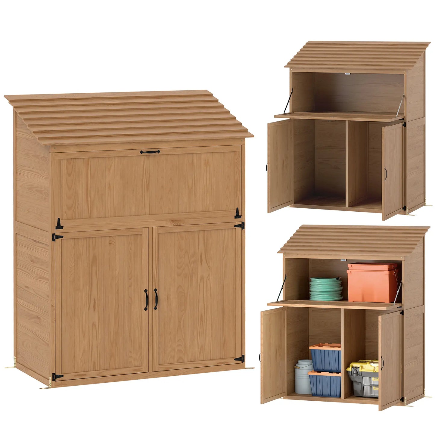 Nancy's Flussio Tuinkast - Buitenkast - Opbergkast voor buiten - Dennenhout - ± 110 x 55 x 116/136H cm