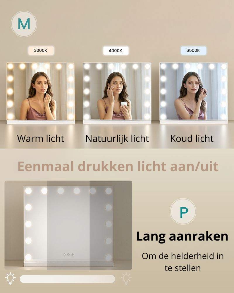 Nancy's Ternate Make-Up Spiegel - Hollywood Spiegel - Make Up Spiegel met Verlichting - Wit - 48 x 58 x 5,7 cm