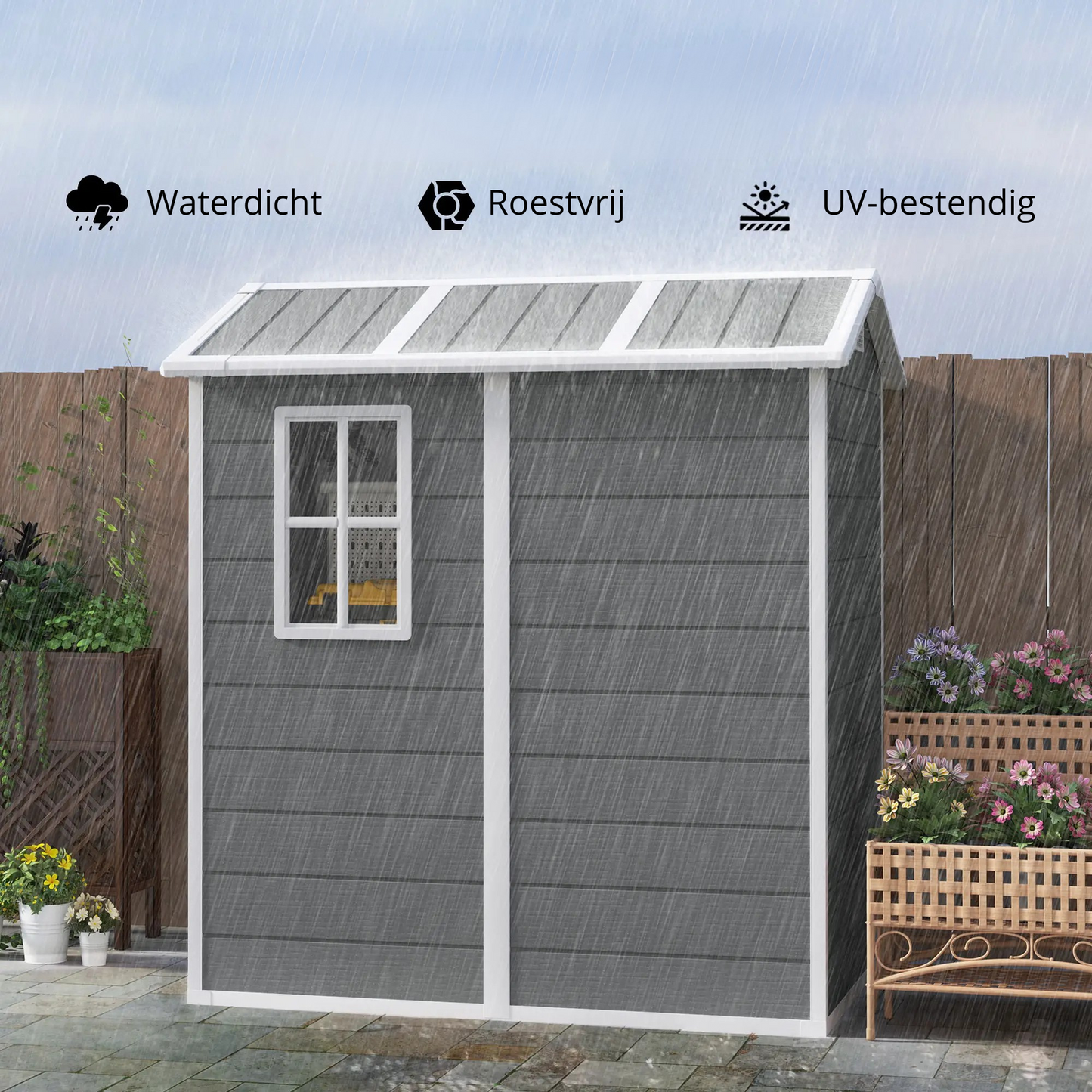 Nancy's Guastalla Opbergschuur - Tuinschuur - Gereedschapsschuur - Grijs - ± 130 x 185 x 200 cm