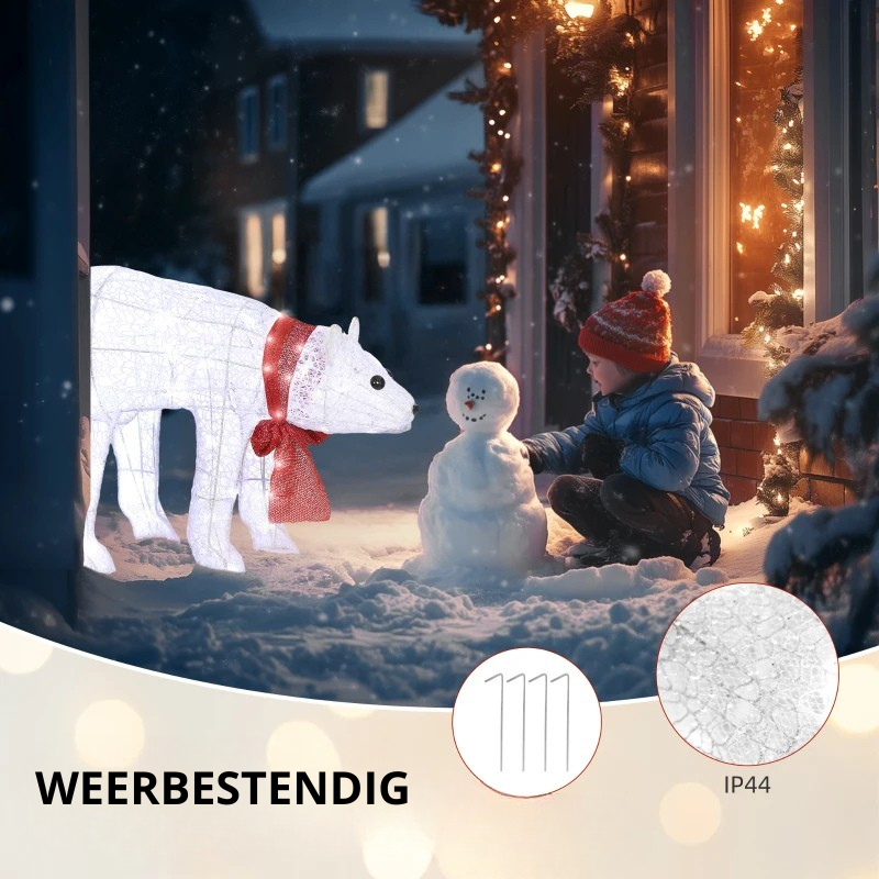 Nancy's Orsago Kerst Ijsberen - Kerstdecoratie - Kerstversiering Buiten - LED-Verlichting - Wit / Rood