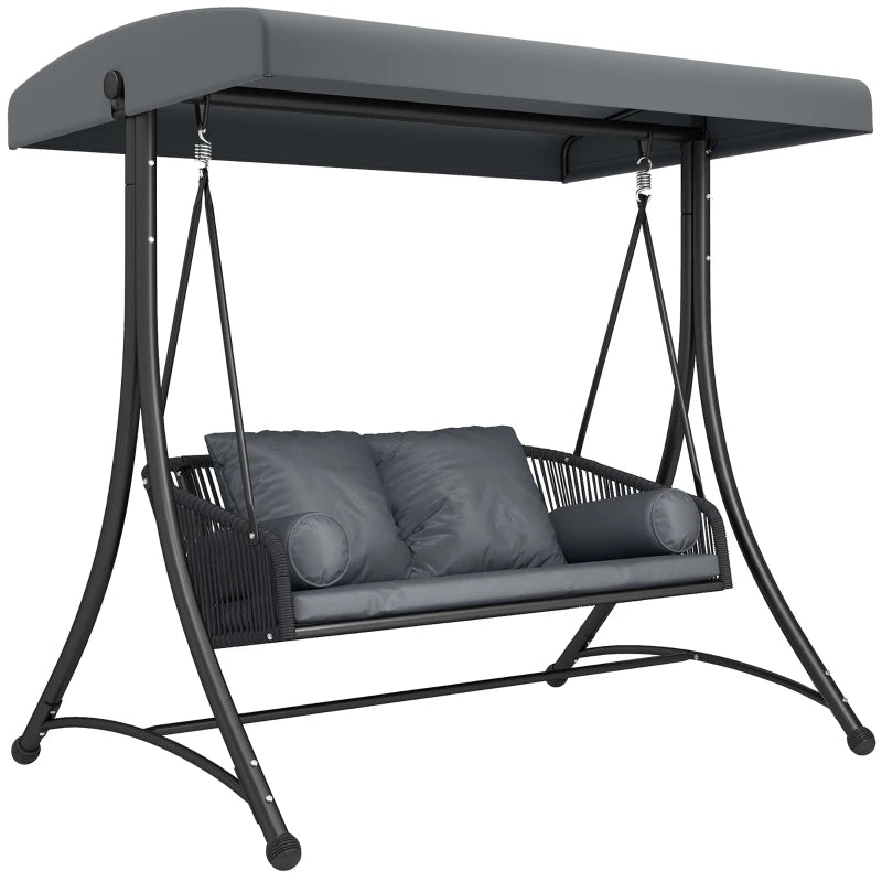 Nancy's Sorso Schommelbank - Tuinschommel - Hollywood Schommel - Verstelbaar Zonnescherm - Grijs / Zwart - ± 180 x 120 x 170 cm