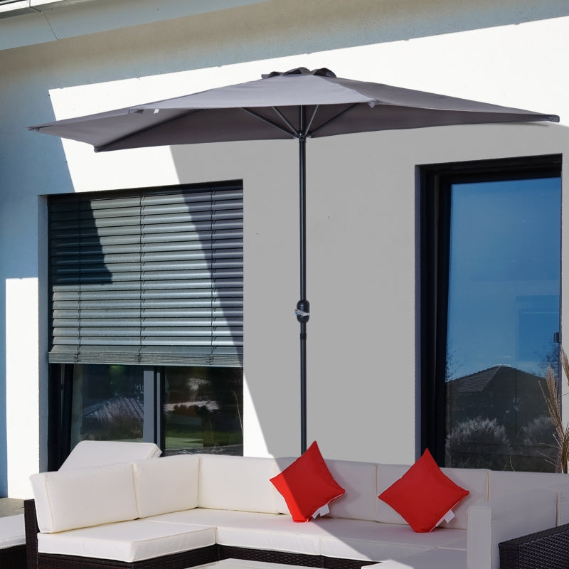 Nancy's Vacaville Parasol - Tuinparaplu - Zonwering - Halfrond - Zwengel - Aluminium - Halfrond - Grijs- Zwart - ± 300 x 150 cm